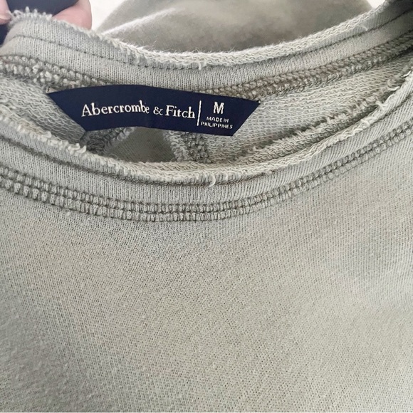 Abercrombie & Fitch Terry Pullover Top Womens Size M Green Boxy Tie Back Raw Hem - Picture 7 of 7